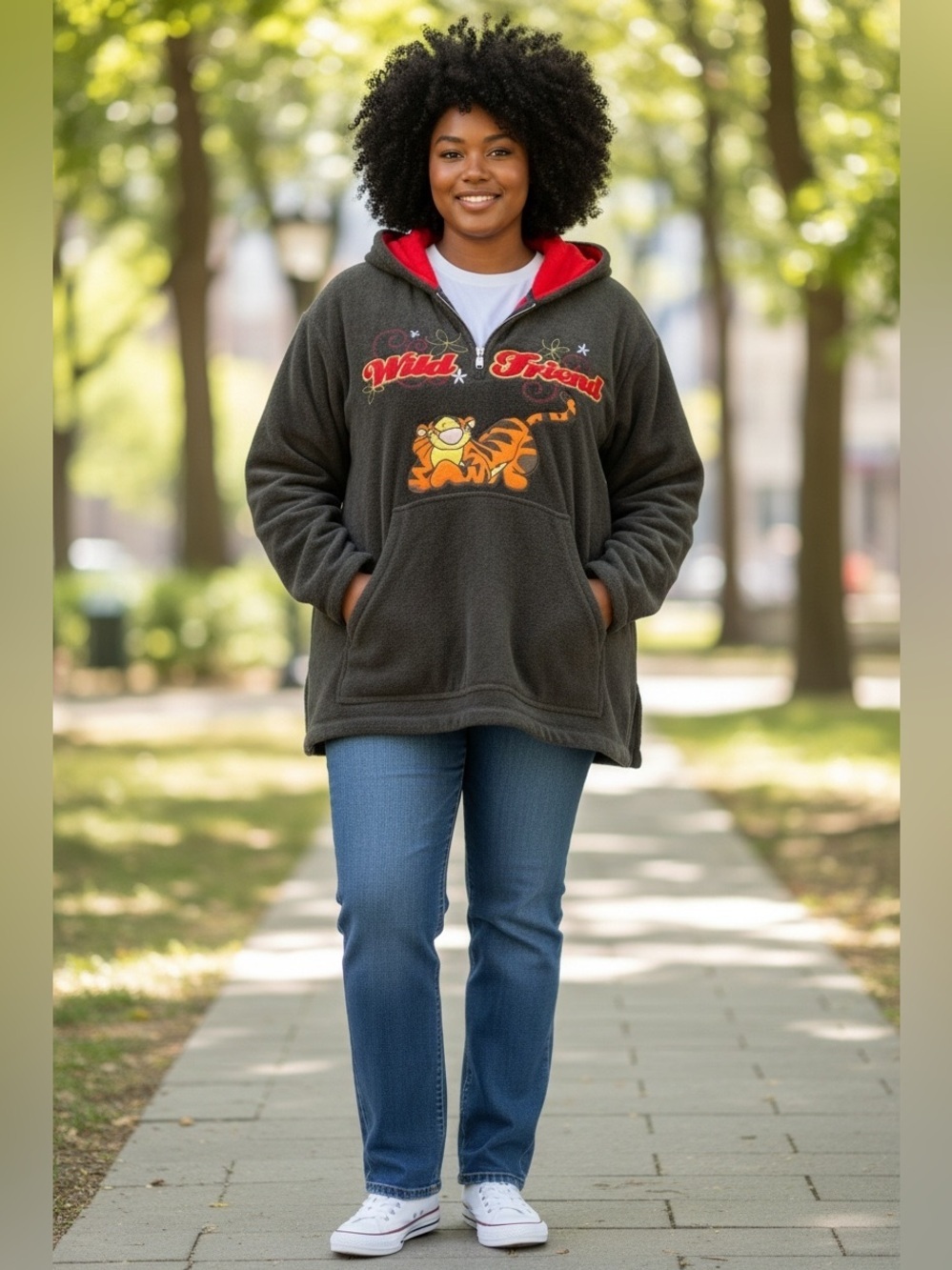 Disney Tigger Womens 2X Fleece Hoodie Wild Friend 1/4 Zip Embroidered Plus